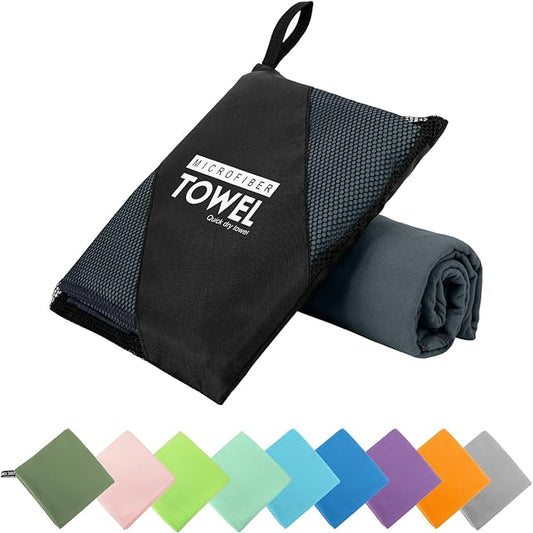 Microfiber Travel Towel, Soft Lightweight Quick Dry Towel, Super Absorbent Compact Travel & Sports & Beach Towels for Camping, Backpack, Gym, Swimming, Yoga, Hiking (L:24"×48" -Deep Gray)