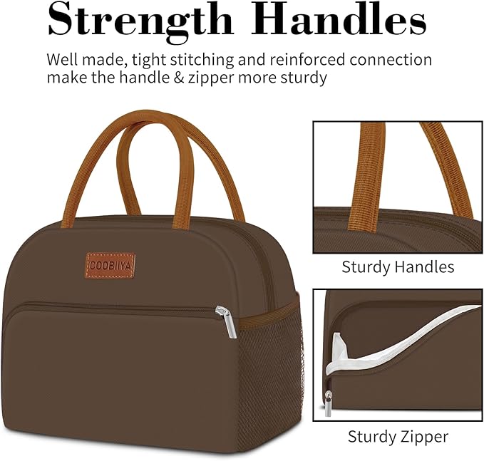 Coobiiya Lunch Bag Women, Lunch Box for Women Adult Men, Small Leakproof Cute Lunch Tote Large Capacity Reusable Insulated Cooler Lunch Container for Work/Office/Picnic/Travel-Brown