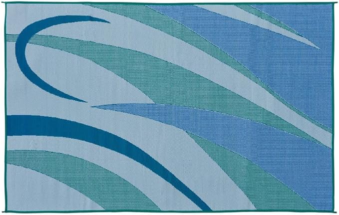 Stylish Camping 8-Feet x 12-Feet RV Outdoor Camping Reversible Patio Mat, GA3 Blue/Green
