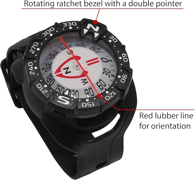 Wrist Compass - Glow in The Dark, Waterproof Dive Compass - Scuba Compass, Diving Compass, Kayak Compass, Scuba Diving Accessories