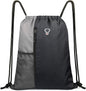 Drawstring Backpack Sports Gym Bag for Women Men Large Size With Two Zipper Pockets and Water Bottle Mesh Pockets