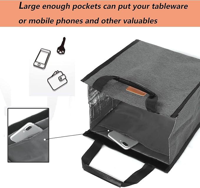 Lunch Bags for Women Insulated Reusable Lunch Tote with Internal Pocket, Lunch Tote bag for Work (Charcoal Grey