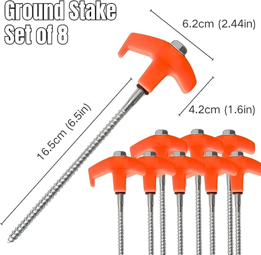 Screw in Tent Stakes, 8" Camping Stakes Non-Rust Heavy Duty Metal Threaded Tent Spikes Tent Peg Ground Stake for Outdoor Camping