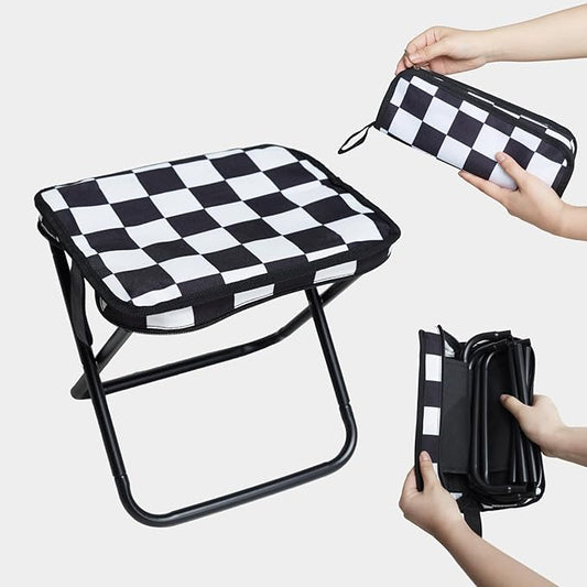 Collapsible Stool Camping Folding Stools: 1.1lbs Lightweight Portable Foot Stool Load 300lbs - 10.5 Inch Camping Chair Fishing Hiking Gardening Beach BBQ with Carry Bag Easy Transport (Black & White)