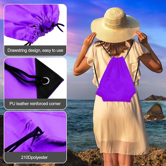 KUUQA 2Pcs Drawstring Backpack Bags Sports Cinch Sack String Backpack Storage Bags for Gym Traveling (Purple)