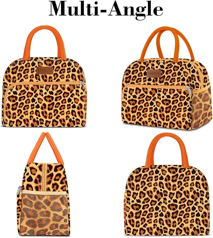 Coobiiya Lunch Bag Women, Lunch Box LunchBag for Women Adult Men, Small Leakproof Cute Lunch Tote Large Capacity Reusable Insulated Cooler Lunch Container for Work/Office/Picnic/Travel-OrangeLeopard