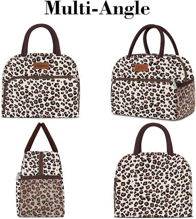 Coobiiya Lunch box for Women, Lunch Bags for Adults, Small Leakproof Cute Lunch Pail Large Capacity Reusable Insulated Cooler Lunch Container for Work/Office/Picnic/Beach - leopard