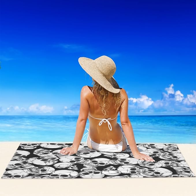 Skull Halloween Beach Towel, Skeleton Quick Dry Super Absorbent Microfiber Bath Towels, Large Towels for Swimming Bathroom Spa Pool 60x30 in