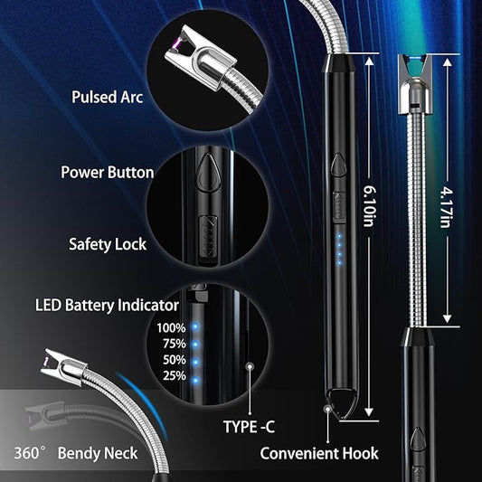 2 Pack Plasma Arc Electric Lighters Rechargeable - USB Long Reach for Scented Candles, BBQ Grill &Camping - Windproof Design Lighters