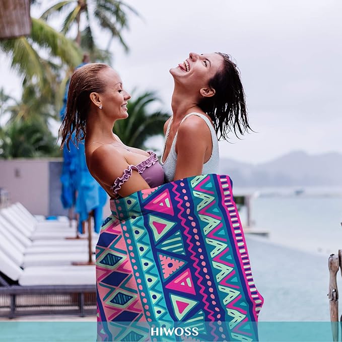 Microfiber Beach Towels Oversized 71"x31", Soft Touch Ultra-Absorbent Quick Dry Sand Free Large Pool Towels with Mesh Bag for Travel Camping Bathroom,Boho-Chic