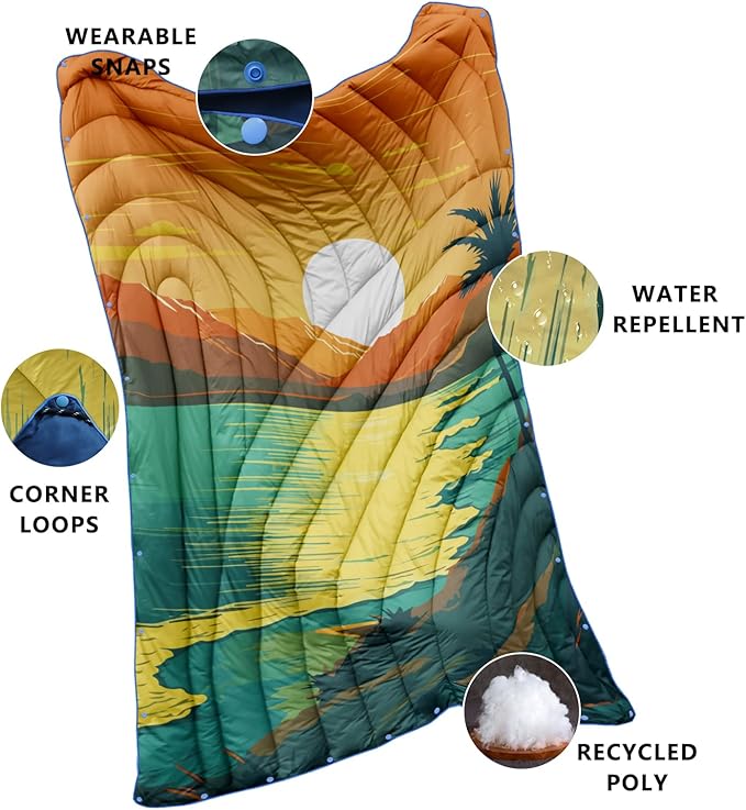 Camping Blanket,Lightweight Down Alternative Puffy Printed Camping Blanket Packable Outdoor Blanket for Camping,Traveling, Stadium, Hiking, Picnics