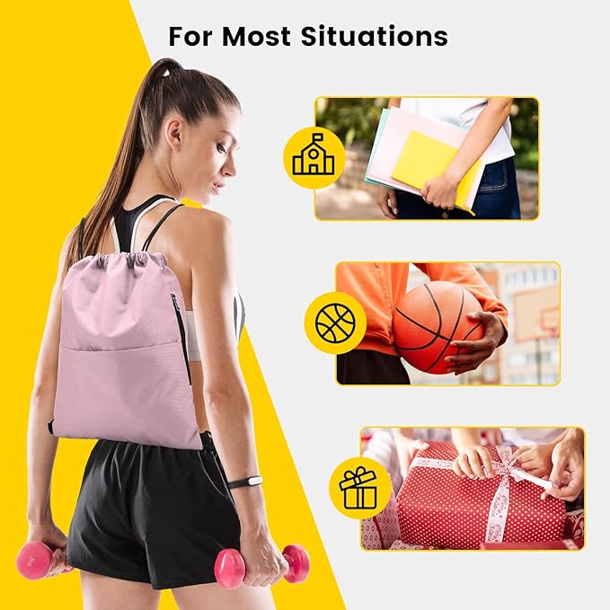 Vorspack Drawstring Backpack Water Resistant String Bag Sports Sackpack Gym Sack with Side Pocket for Men Women