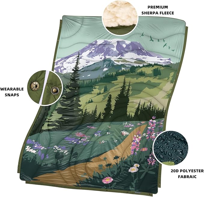 Outdoor Camping Blanket - Puffy Ultralight Packable Blankets for Sleeping, Camp, Travel, Hiking, Stadium, Sherpa Fleece Warm Puffer Portable Camping Quilt, DWR,Machine Washable，56"x 78"
