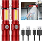 Flashlight USB Rechargeable, Magnetic LED Flashlight, Super Bright LED Tactical Flashlight with Cob Sidelight, 2000LM, Waterproof, Zoomable Best Small LED Flashlight for Camping, Emergency -Red