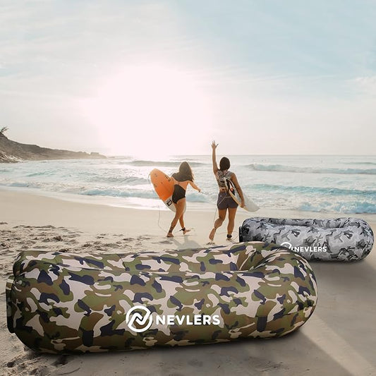 Nevlers 2 Pack Inflatable Loungers Air Sofa Couch | Perfect for Beach Chair Camping Chairs or Portable Hammock |Travel Bag Pouch, Pegs & 3 Pockets| Movie Seating & Camping Accessories Blow Up Lounger