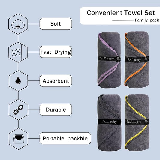 Dofilachy 4 Pack Camping Towel - Quick Dry Towel - Microfiber Travel Sports Towel - Super Absorbent Swim Towel (4, Orange)
