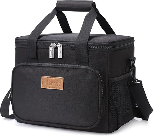 Lifewit Large Lunch Bag Insulated Lunch Box Soft Cooler Cooling Tote for Adult Men Women, Black 12-Can (9L)