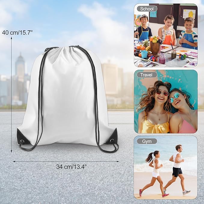 KUUQA 12 Pcs Drawstring Backpack Bags Bulk White Drawstring Bag Foldable Gym Bag Sports Cinch Sack String Backpack Storage Bags for Women Men Shopping Gym Travel Sports