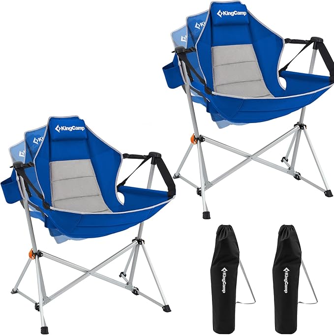 KingCamp Hammock Camping Chair, Swinging Portable Folding Camp Chairs for Adults 400lbs Heavy Duty Foldable Oversized Rocker with Aluminum Alloy Frame Cup Holder Pillow for Outdoor Beach Patio Sport
