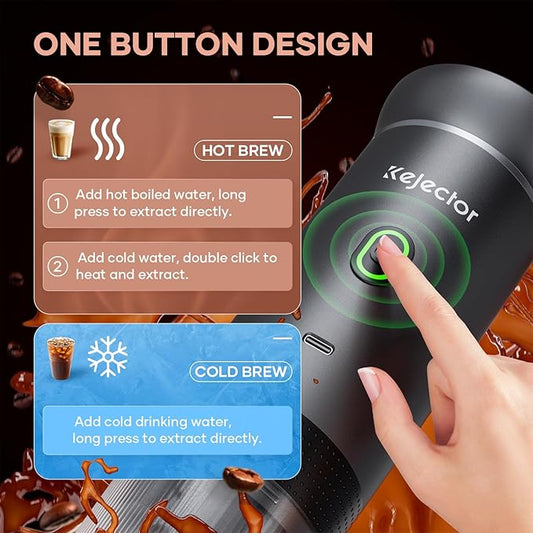 kejector Portable Coffee Maker Espresso Machine for Travel Nano Car Coffee Maker Compatible with Ground Coffee & Capsule for RV, Hiking Camping Office, Travel Espresso Maker Electric Gray