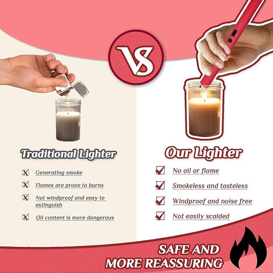 2 PCS Candle Lighter,Windproof Flameless Electric Lighter with LED Power Display ＆ Safety Switch, Upgraded Plasma USB Rechargeable Lighter for Birthday Camping BBQ （Red）