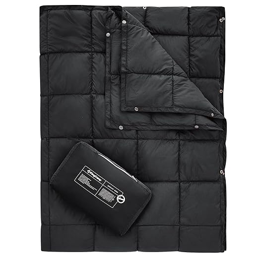 KingCamp Camping Blanket Lightweight, Multifunctional Warm Puffy Outdoor Blanket with Snap Button, Water Repellent, Packable, for Travel, Airplane, Hiking, Picnic