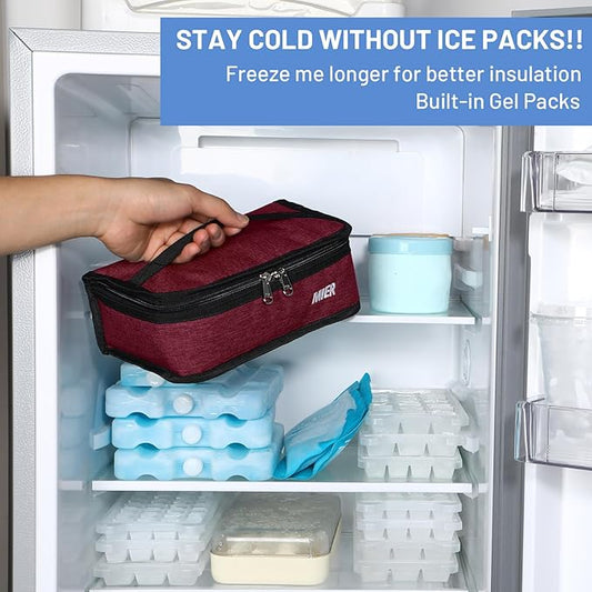 MIER Freezable Lunch Bag Frozen Mini Cooler Small Portable Insulated Lunch Box Freezer Snack Bags for Adult Travel Work, Dark Red