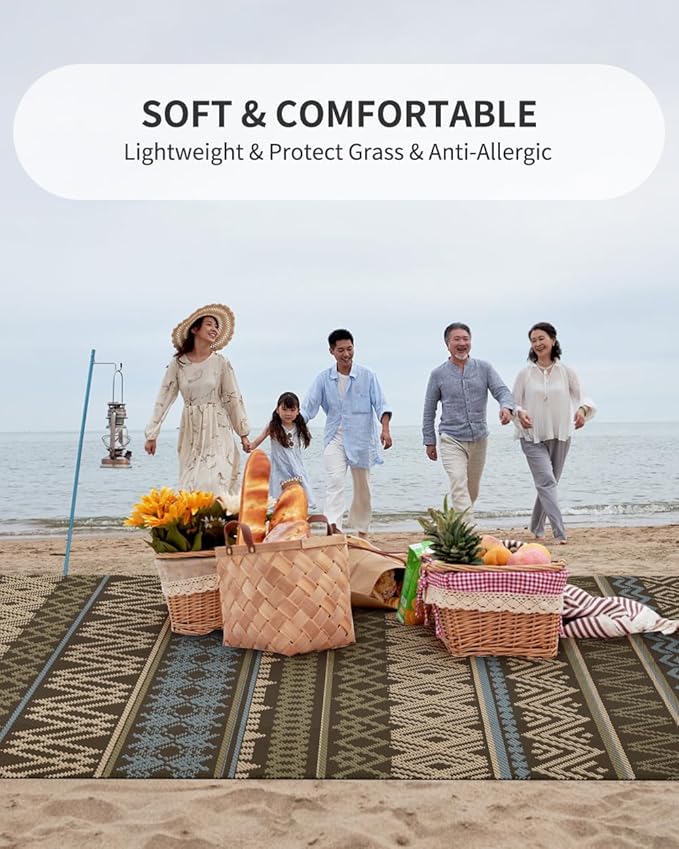 MontVoo Outdoor Rug Carpet Waterproof-Patio Rug Mat 5x8 Reversible RV Camping Rug Picnic Mat Plastic Straw Outside Rug for Balcony Porch Deck Beach-Boho Outdoor Area Rug for Patio Decor Colorful
