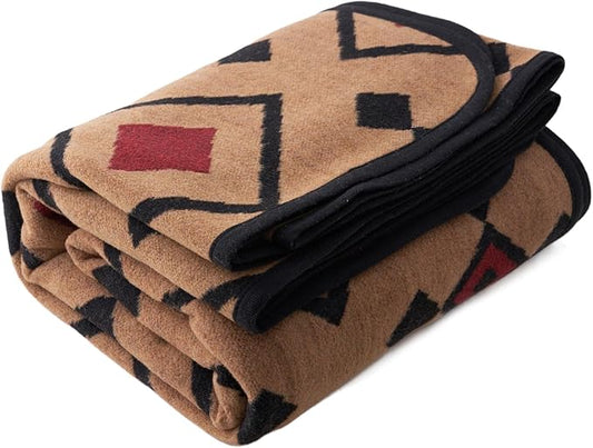 PuTian Merino Wool Blanket - Large Warm Soft Washable Wool Throw for Bed Couch Camping Outdoor Travel Emergency, Camel Check