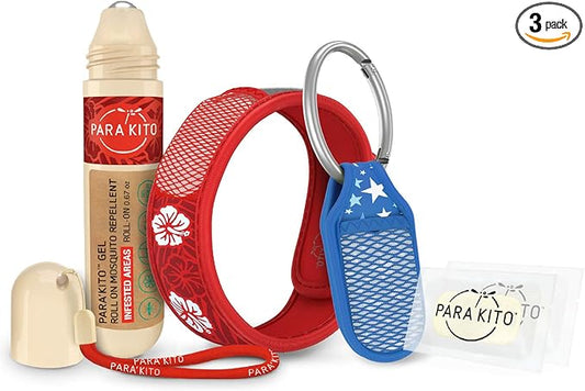 PARA'KITO Mosquito Repellent Bundle - 1 Roll-on | 1 Wristband | 1 Clip (Roll-on + Hawaii + Blue)