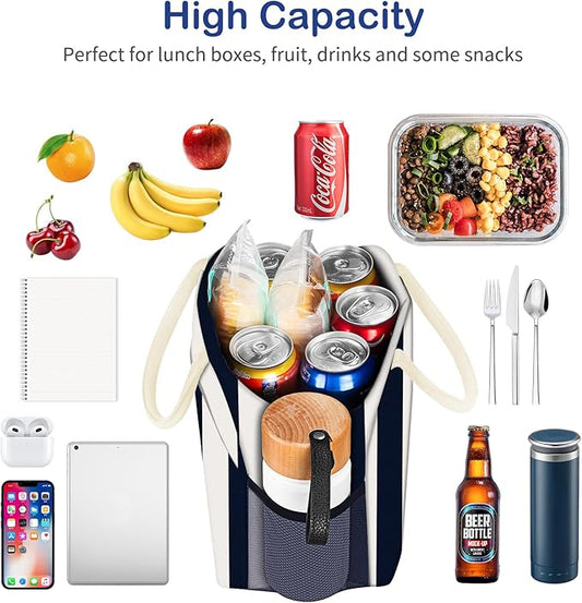 Lunch Bag Lunch Box for Women Men Reusable Insulated Lunch Tote Bag, Food Handbags Case High Capacity for Travel Work Picnic,Vertical Stripe