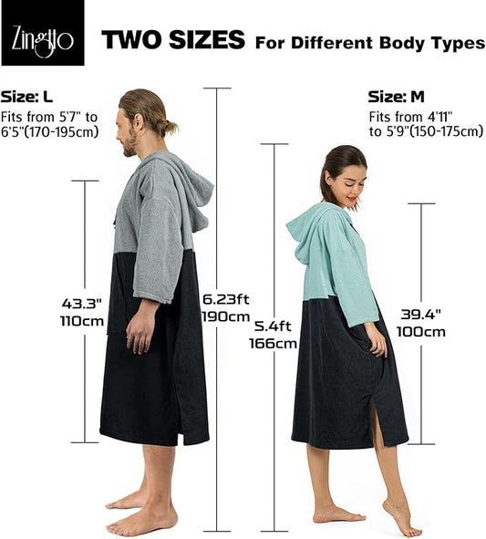 Surf Poncho Changing Robe, 3/4 Sleeve Extra Large Thick Hoodie Towel Poncho for Men Women Beach Swimming, 39‘’x33‘’, Black Teal