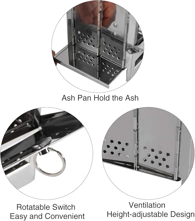 REDCAMP Wood Burning Folding Camp Stove Stainless Steel Grid, Portable Collapsible Backpacking Stove Survival Rocket Stove for Hiking Outdoor Tent Camping Picnic BBQ, Samll