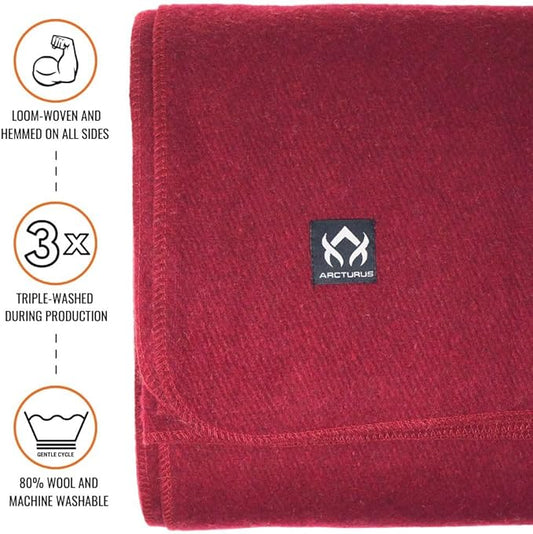Arcturus Military Wool Blanket - Warm, Thick, Washable - Great for Outdoors, Camping, Stadium Blanket, Picnics, Travel - Car & Bushcraft Survival Kits, Large 64in x 88in 4.5 lb