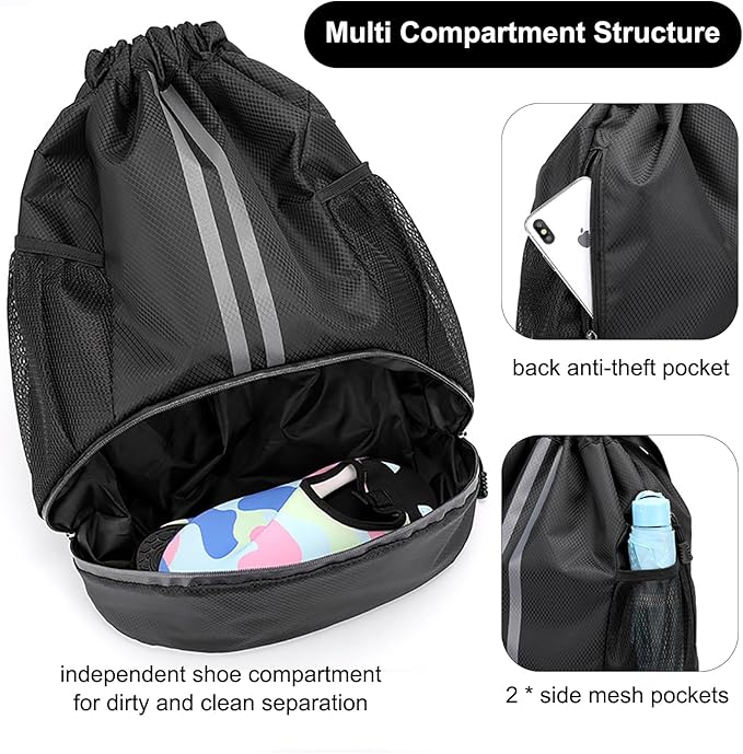 Swim Bag Drawstring Backpack with Wet Pocket Shoe Warehouse String Bag Sackpack for Beach Swimming Pool Gym Sports (Rose)