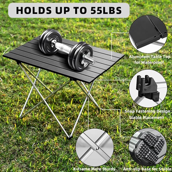 Folding Camping Table Beach Table Portable Camp Side That Fold Up Lightweight, Tent Table Folding Camp Table, Fold Up Camping Tables with Carry Bag(M), Black