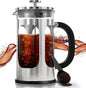 BAYKA 34oz French Press Cold Brew Coffee Maker, Heat and Cold Resistant Thickened Borosilicate Glass Stainless Steel Coffee Press, Iced Coffee Pot Tea Pitcher for Kitchen Travel Camping,1 Liter,Silver