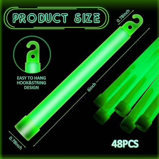 Sotiff Bright 6 Inch Large Glow Sticks Bulk Light Stick Green Emergency Glow in The Dark Sticks with 12 Hour Duration for Camping Hiking Outdoor Parties Activities Survival Storms Blackouts(48 Pcs)