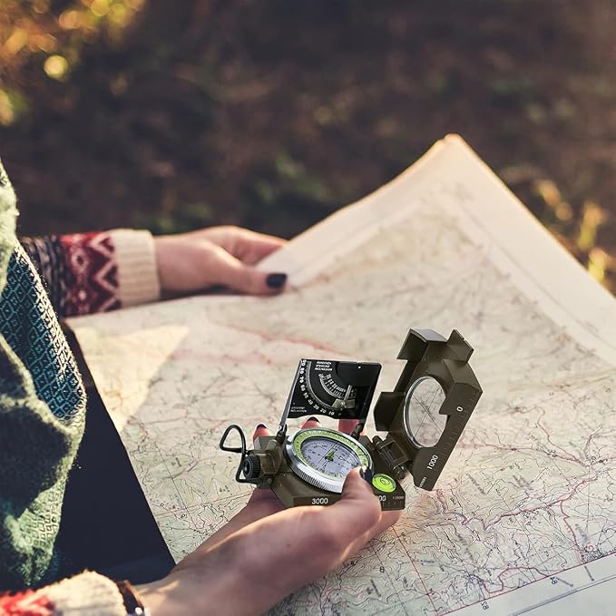 Posinly Multifunctional Military Compass with Inclinometer, Sighting, Optic, Resistant & Waterproof Compass, Essential for Hiking, Camping, Scouting