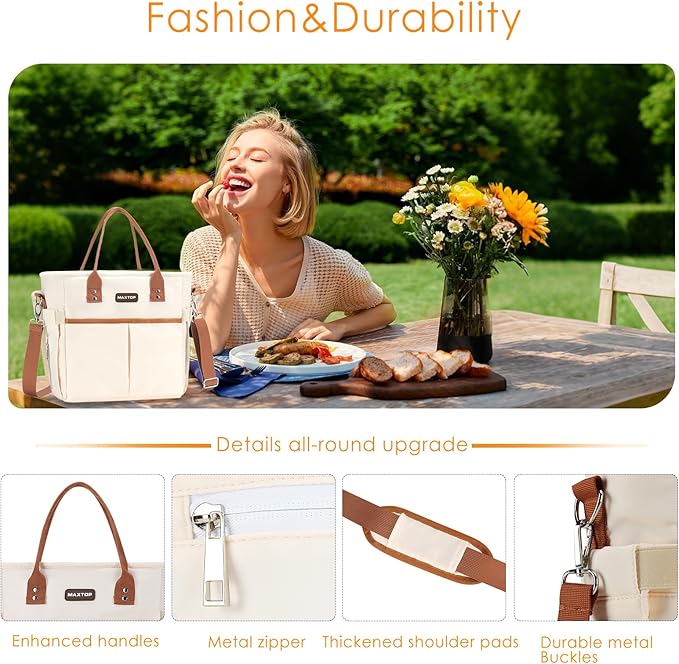 MAXTOP Lunch Bag Women for Work Insulated Thermal Lunch Box with Wide-Open Pocket Reusable Leakproof Cooler Bags with Removable Shoulder Strap for Teacher Nurse Office Picnic Travel
