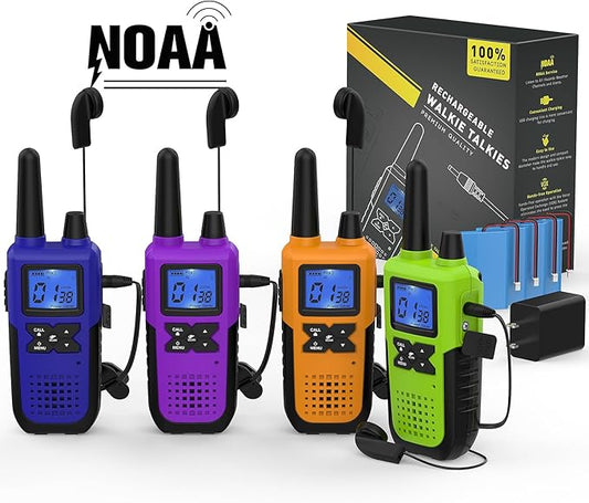 Walkie Talkies Rechargeable for Adults Long Range with Earpiece NOAA Weather Alert, Multi-purpose 2 Way Radio 4 Pack for Team Work Senior Care Kid Adventure Family Camping Hiking Skiing Cruise