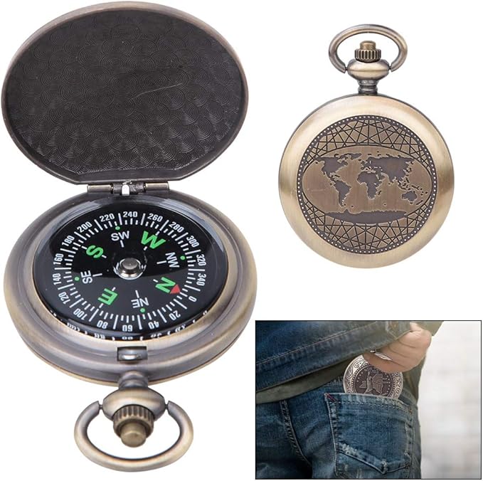 Nikou Vintage Pocket Compass，Kids Classic Portable Compass Accurate Waterproof for Hiking Outdoor Camping Motoring Boating Backpacking Survival Emergency (Zinc Alloy)