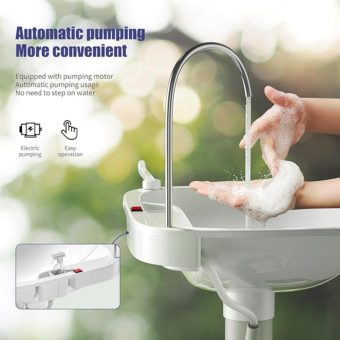 Portable Camping Automatic for Outdoor Events, Gatherings, Worksite & Camping Sink with Type-c Port w/Towel Holder & Soap Dispenser -【Automatic Water Pump】 Feature Hand Wash Basin Stand 18L