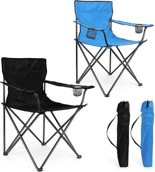 Foldable Camping Chair Set of 2, HaSteeL Folding Camp Chairs & Carrying Bags for Adults, Portable for Lawn, Outdoors, Fishing, Hiking, Travel, Picnic, Beach, Oversized & Supports 275lbs (Black & Blue)