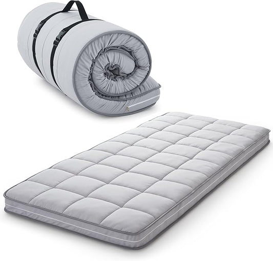 4Inch Cot Mattress Topper,Narrow Twin Gel Infused Memory Foam,Machine Washable Cotton Cover,Roll Up Floors Mat,Portable Folding Sleep Pad(75 X 30“)