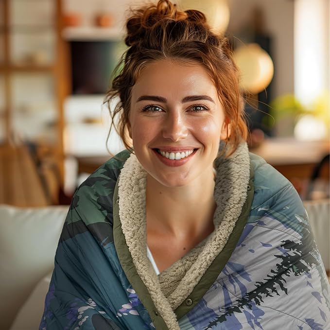 Outdoor Camping Blanket - Puffy Ultralight Packable Blankets for Sleeping, Camp, Travel, Hiking, Stadium, Sherpa Fleece Warm Puffer Portable Camping Quilt, DWR,Machine Washable，56"x 78"