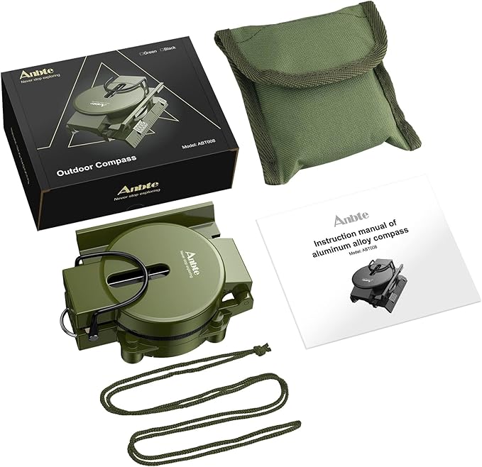 Compass Hiking with Clinometer, Strong Magnetic Intensity 3000 Gauss Professional Military Compass Waterproof Lensatic with Carry Bag, for Navigation Hiking Camping Hunting
