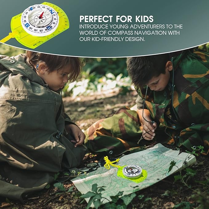 Posinly Advanced Orienteering Compass - Survival Whistle, Map Reading Field Compass for Camping, Hiking & Navigation, Great for Kids
