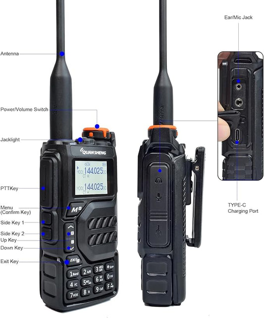 Quansheng UV-K5 Outdoor Dual Band Portable HT Two Way Radio, 200CH 1600mAh Type-C Charge, 50-600MHZ Full-band RX, AM/FM/DTMF/NOAA, Cross-band, Support Firmware Update, Flash Copy Frequency