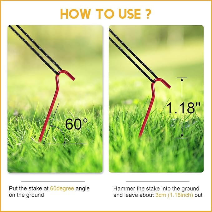 GEEWAY 7 Inch Aluminium Tent Stakes for Secure Ground Support，Perfect for Outdoor Decorations and Tarps, Stakes for Inflatables, Garden Edging Fence Hooks Pegs Heavy Duty Colorful Metal Stakes 16 Pack